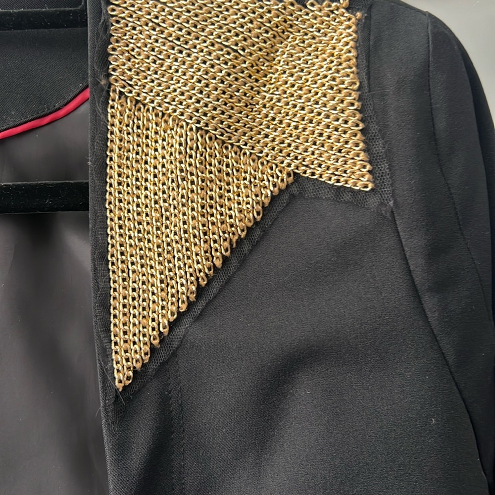 Crop Black Blazer with embellished shoulder with gold chain.